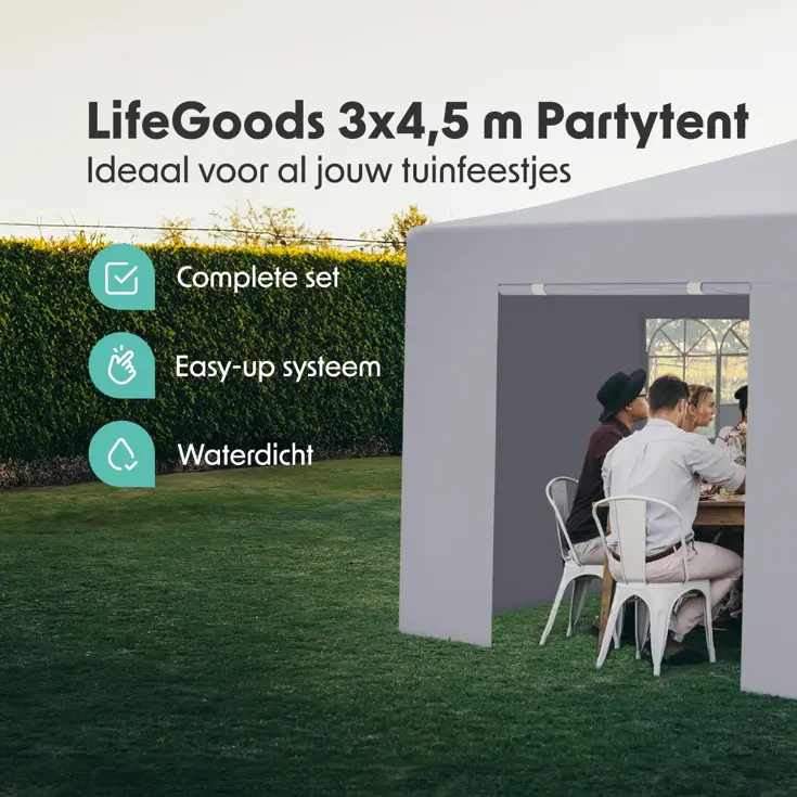 LifeGoods Partytent met Zijwanden– 3x4.5 m