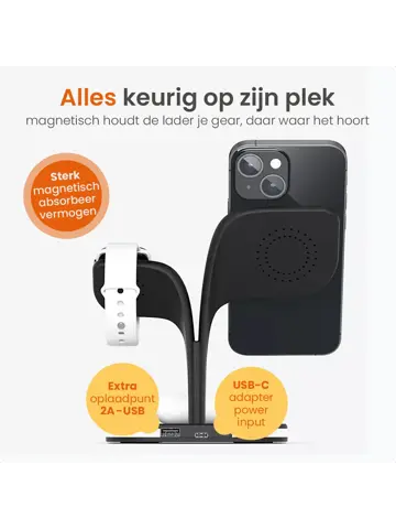 Draadloos Qi Oplaadstation 5-in-1 - 15W Snellader
