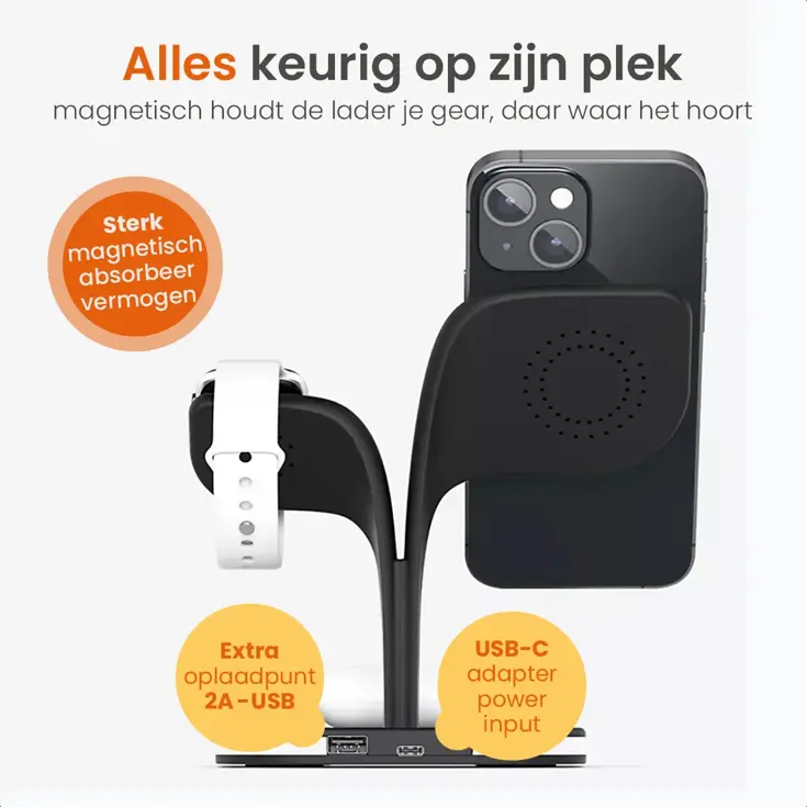 Draadloos Qi Oplaadstation 5-in-1 - 15W Snellader