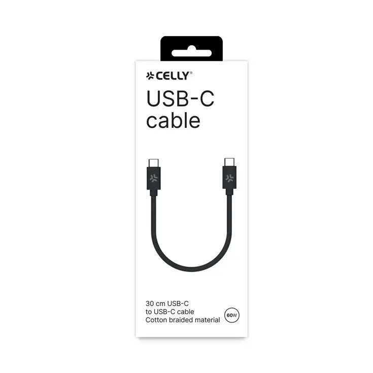 USB-C Gevlochten Oplaadkabel 30cm - Zwart