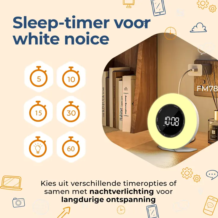 Wekker FM-radio Wakeuplight Snoozefunctie