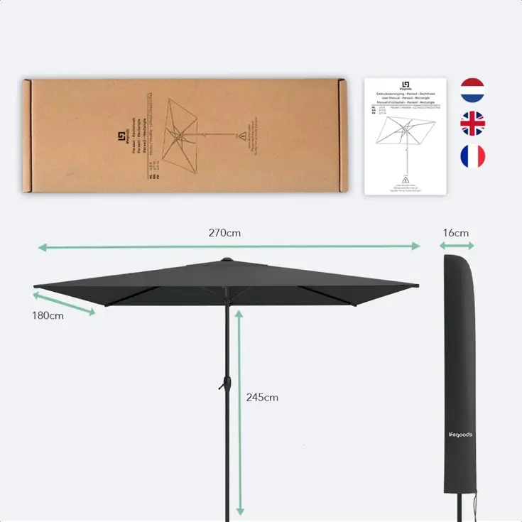 Parasol – 270x180cm – Donkergrijs