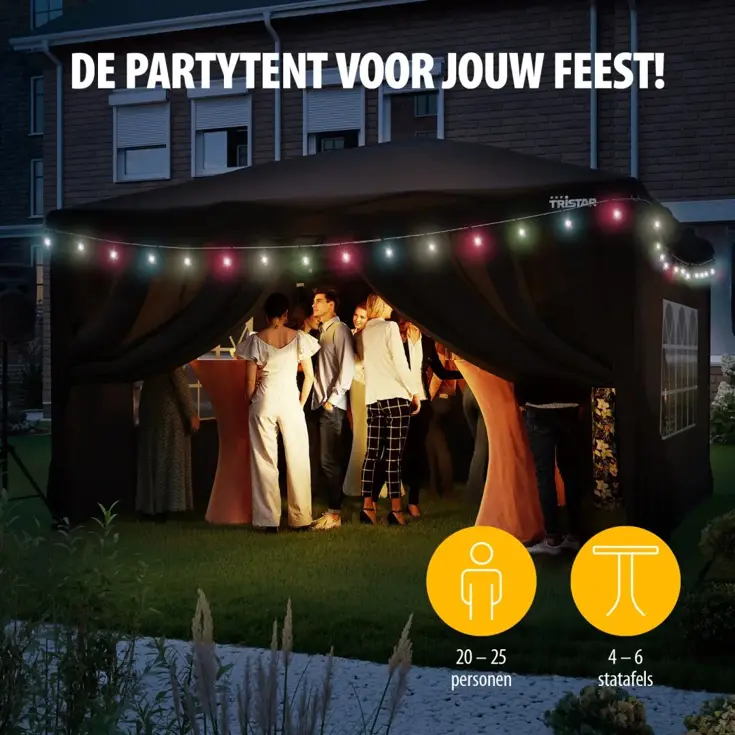 Partytent 3.6x3.6m - PT-7807 - Easy Up - Antraciet