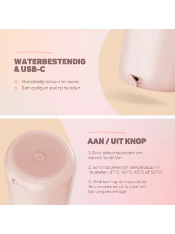 Flessenwarmer Roze Onderweg - PRO - 8800 mAh