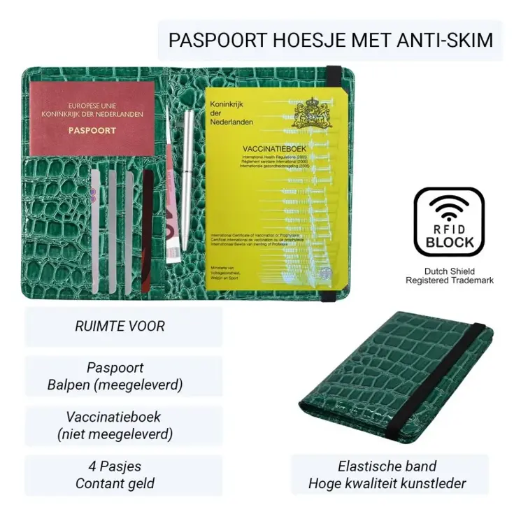 RFID Vaccinatiepaspoort Hoes - Anti Skim Krokodil