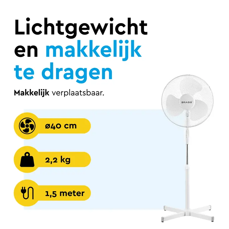 Statiefventilator 40 cm – verstelbaar – 3 standen