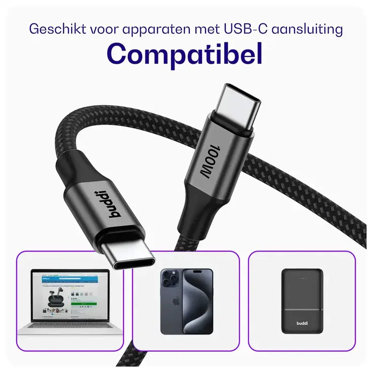 Flex USB-C naar USB-C Kabel 100W 30CM Zwart
