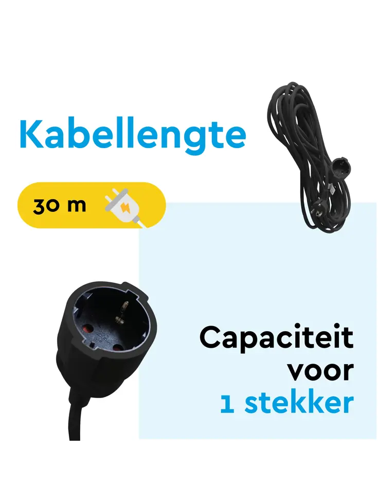 Verlengsnoer 30 m met randaarde voor binnen