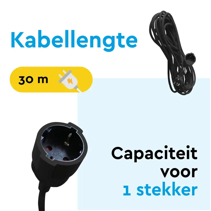 Verlengsnoer 30 m met randaarde voor binnen