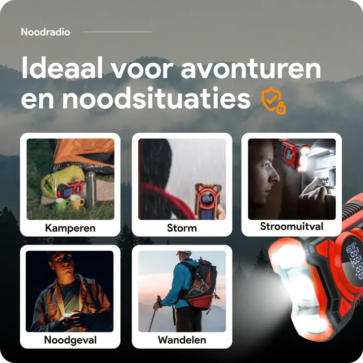 Noodradio met solar dynamo Bluetooth en powerbank