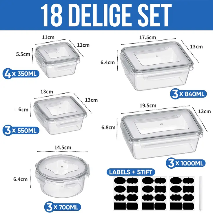 Vershoudbakjes Plastic - 18 Delig