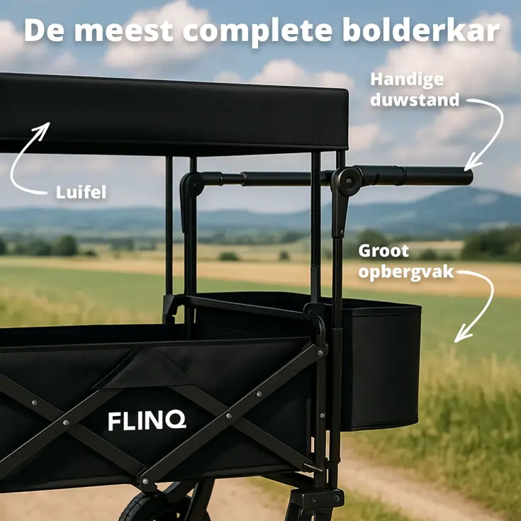 Bolderkar Deluxe met dak - 100L - 130KG - Zwart