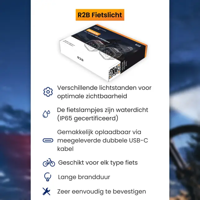 Fietslicht voor en achter USB-C Opladen