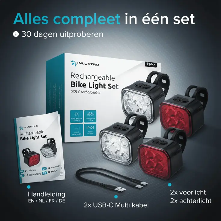 4x Fietslampjes - LED Achterlicht en Voorlicht