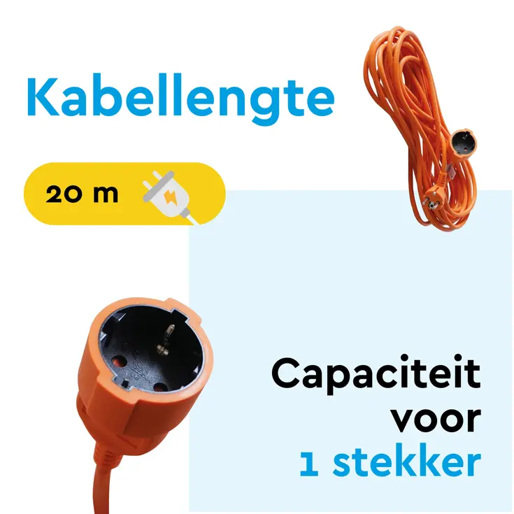 Verlengsnoer 20 m met randaarde voor binnen