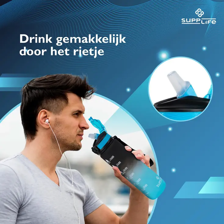 Nederlandse Motivatie Waterfles - Blauw Zwart - 1L