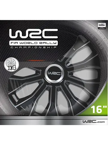 WRC Wieldoppen 16" - zwart/zilver 4 stuks