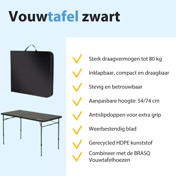 Campingtafel - inklapbare tafel - 120x60x74cm