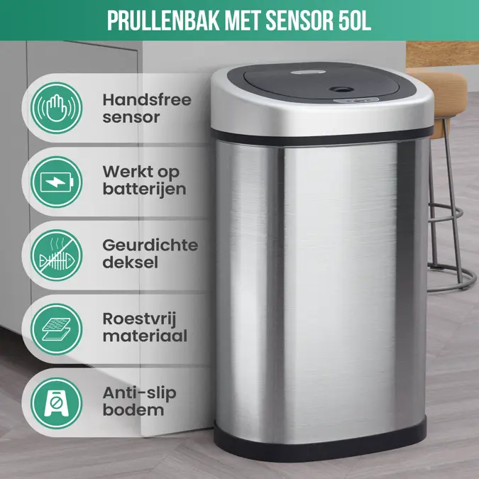 Avalo Prullenbak met Sensor 50L - RVS