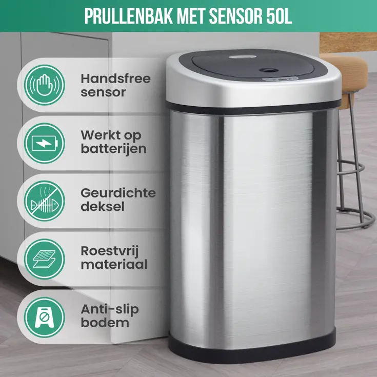 Avalo Prullenbak met Sensor 50L - RVS