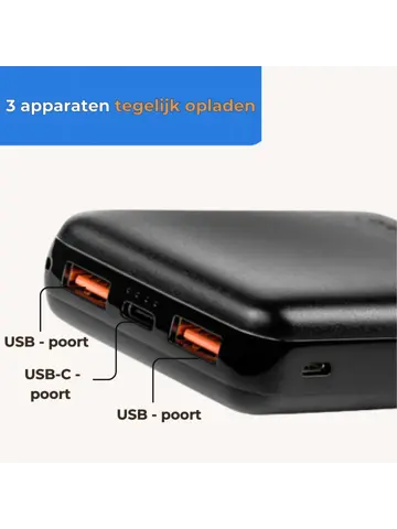 Mini Extra Fast Powerbank 10.000 mAh – 3 poorten