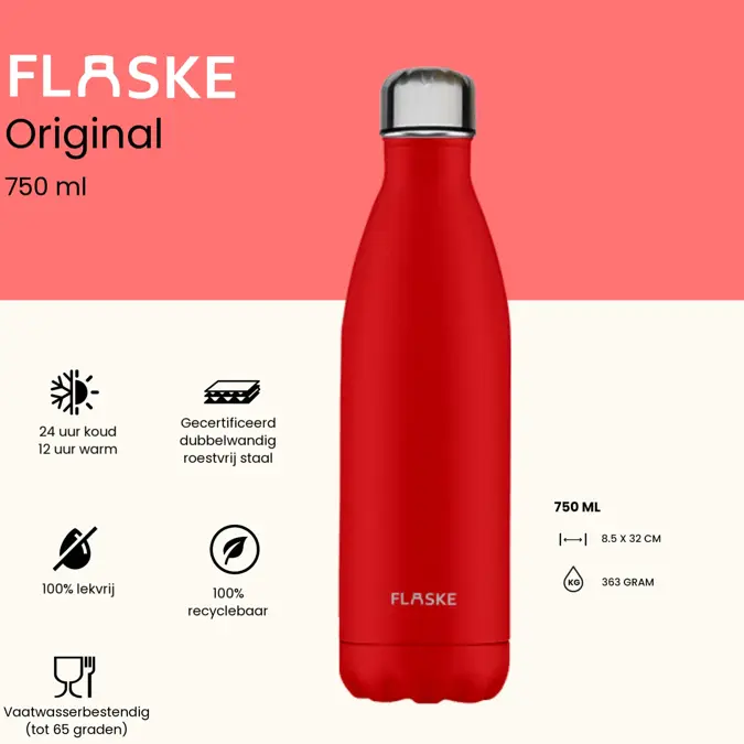 FLASKE 750 ml RVS Drinkfles