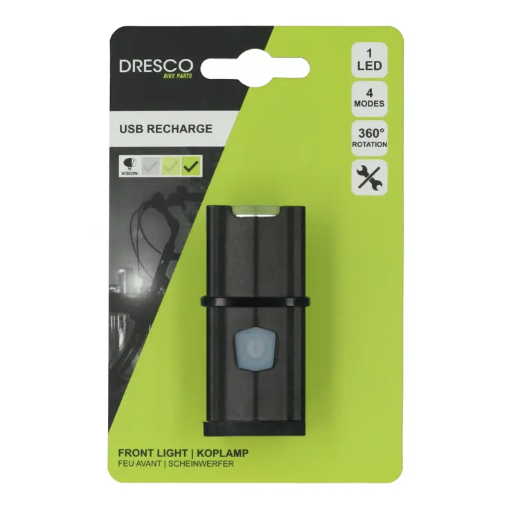 Oplaadbaar USB voorlicht met 200 lumen LED