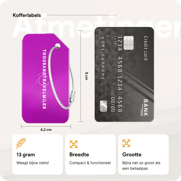 2 Kofferriem + 2 Bagagelabel –4-delig– Paars