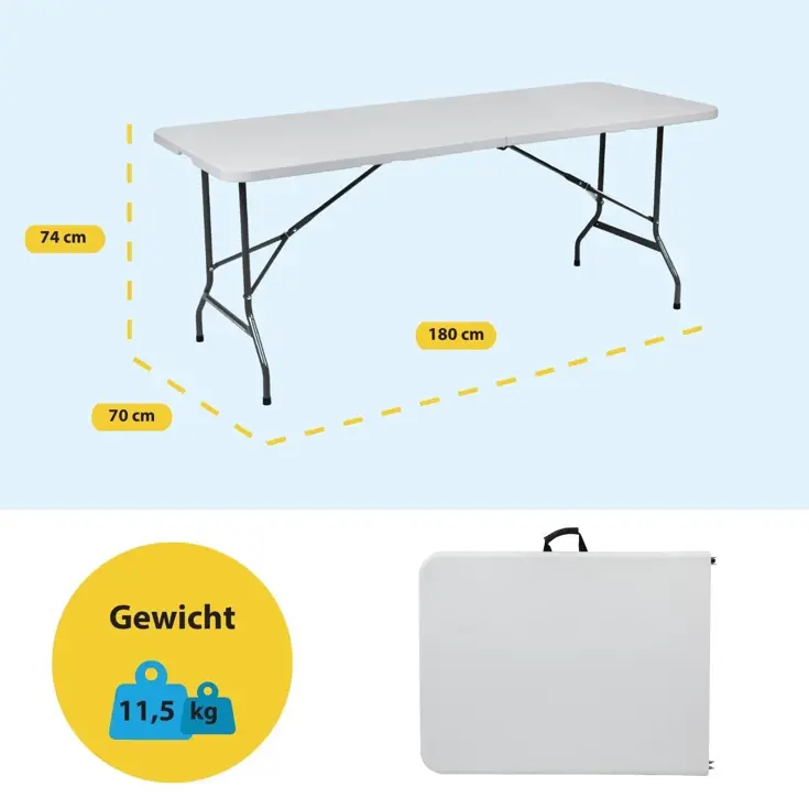 BRASQ Inklapbare Vouwtafel - 180x70x74cm