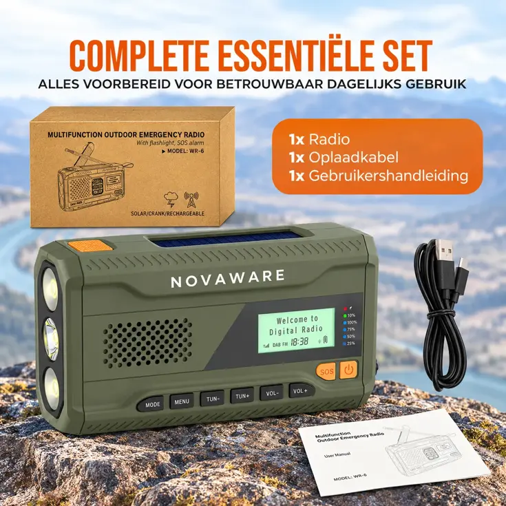 Noodradio Solar Opwindbaar - DAB+/FM - 4500mAh