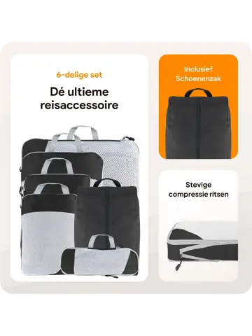 Packing cubes compressie set – 6-delig – Zwart