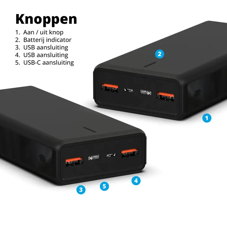Powerbank 20.000 mAh - Zwart
