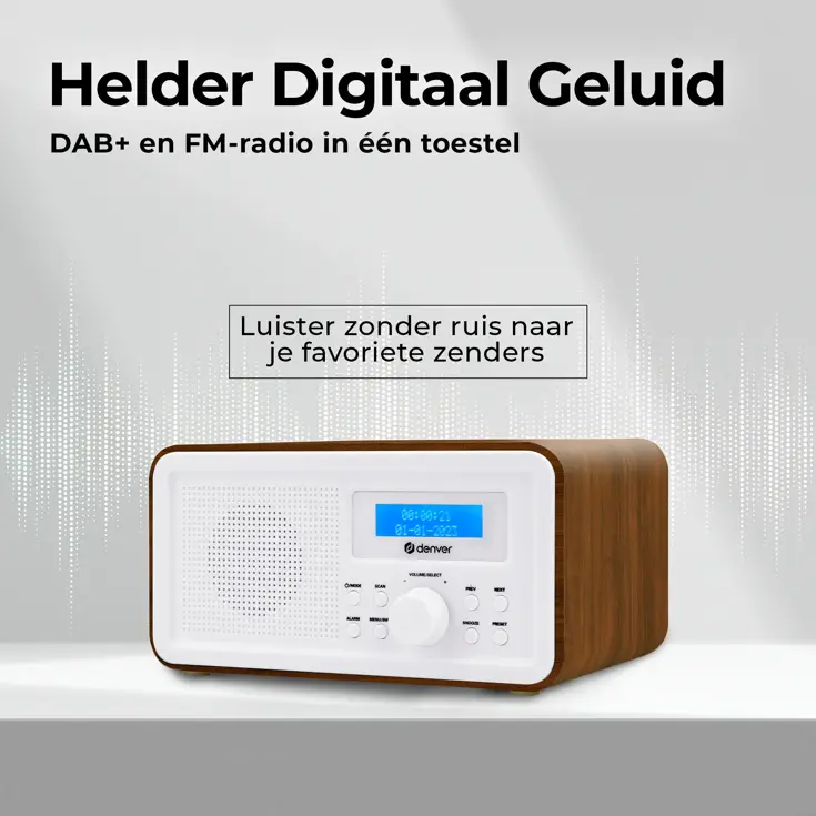 Denver DAB30DW DAB+/FM Radio Wekkerfunctie