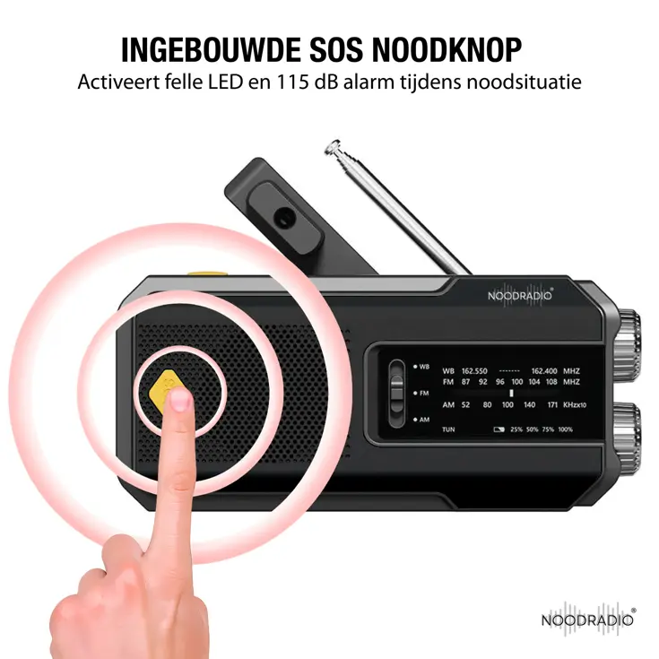 Noodradio Solar Powerbank Opwindbaar Met Zaklamp