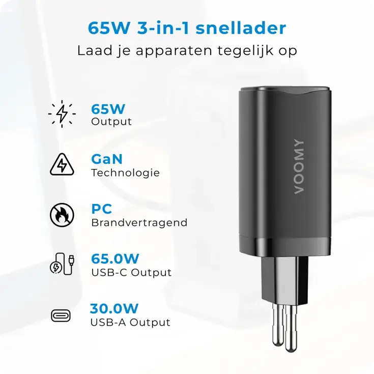 Charge M65 - Snellader - 65W 3-in-1
