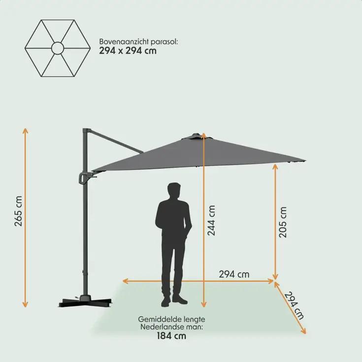 Zweefparasol – 300x300 cm – Kantelbaar