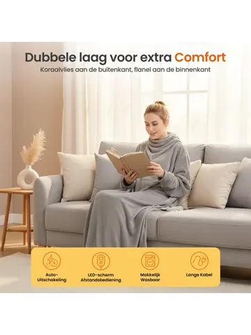 Elektrische deken met Mouwen - 195x125cm