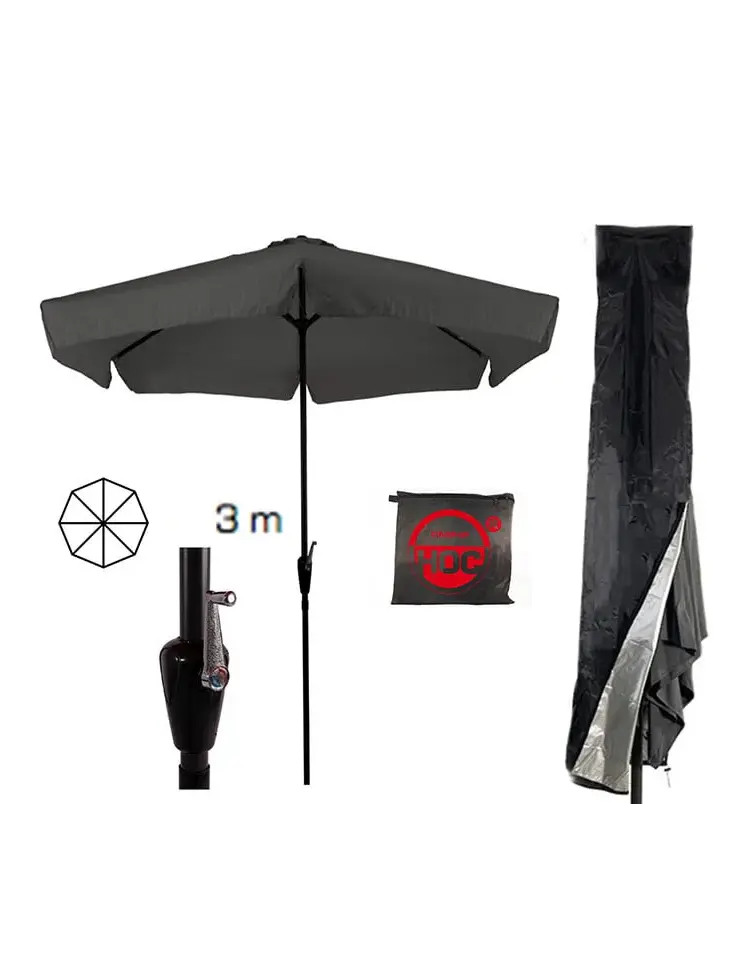 CUHOC Parasol Grijs 3m + Redlabel Parasolhoes