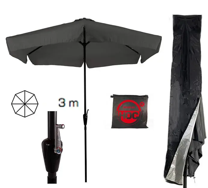 CUHOC Parasol Grijs 3m + Redlabel Parasolhoes