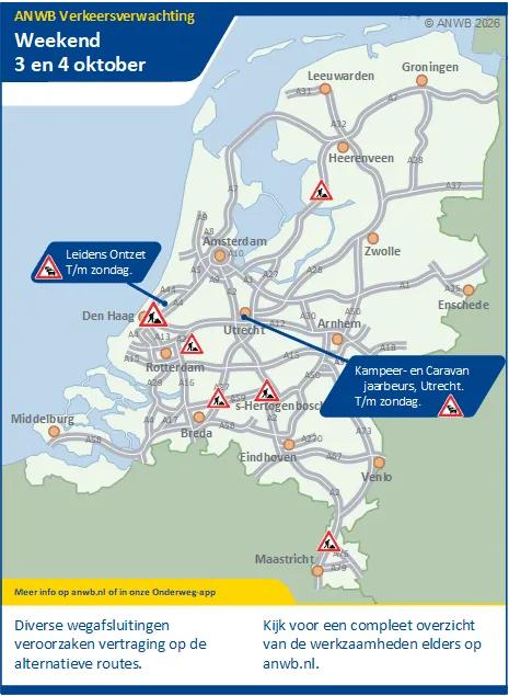 Dit weekend drukte door wegwerkzaamheden, wegafsluitingen.
