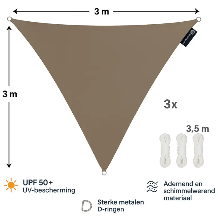 Schaduwdoek driehoekig 3x3x3 m - UV werend