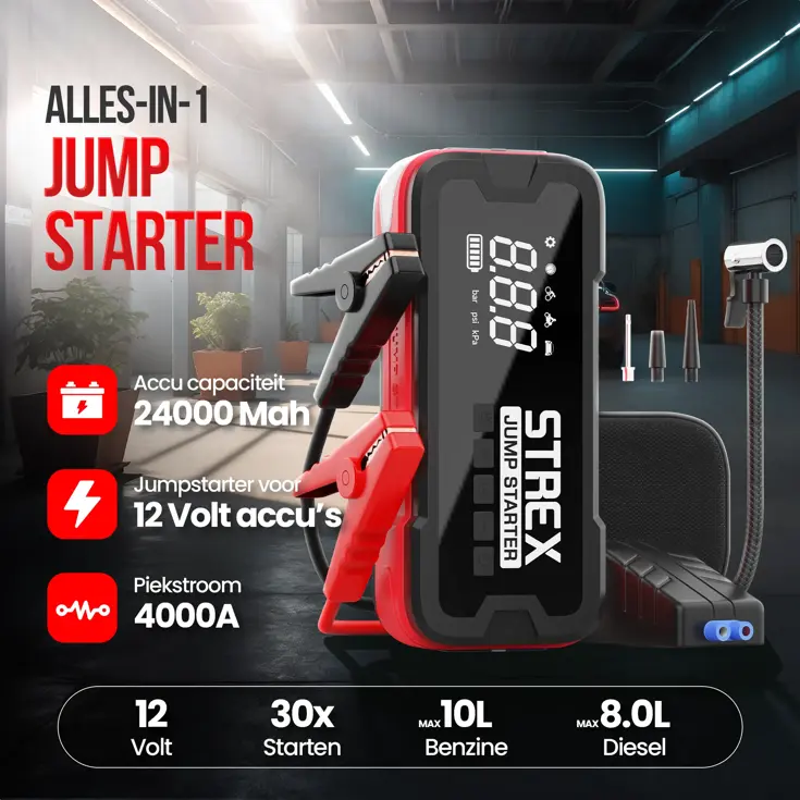 Strex Jumpstarter voor Auto met Compressor