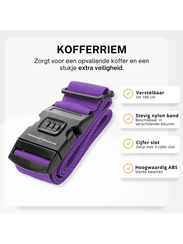 Kofferset 4-delig kofferriem + bagagelabels Paars