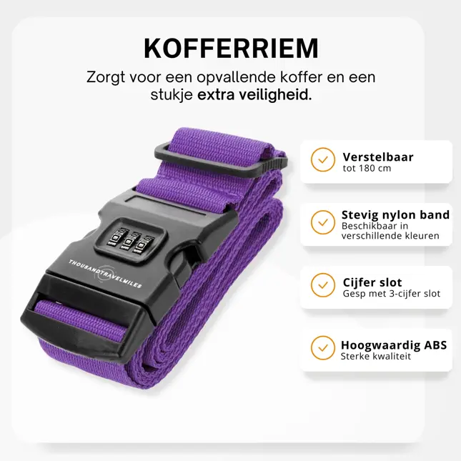 Kofferset 4-delig kofferriem + bagagelabels Paars