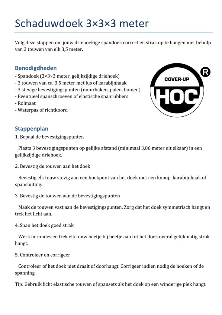 Schaduwdoek driehoekig 3x3x3 m - UV werend
