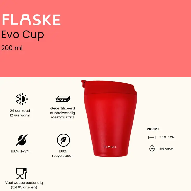 FLASKE 200ML  RVS Koffiebeker to Go