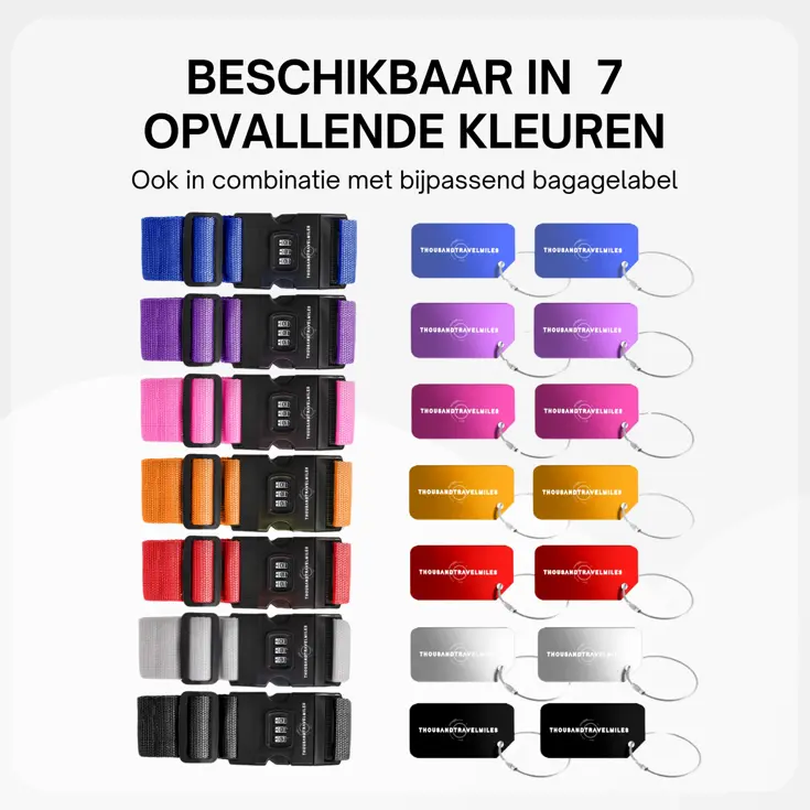 Kofferriem + 2 Bagagelabel – 3-delig – Paars