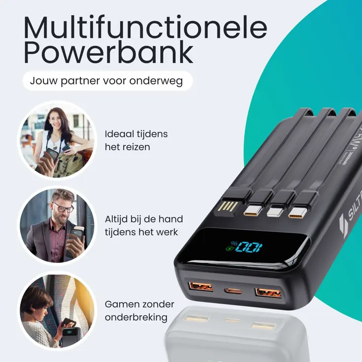 Powerbank - 30.000mAh - 4 Geïntegreerde Kabels