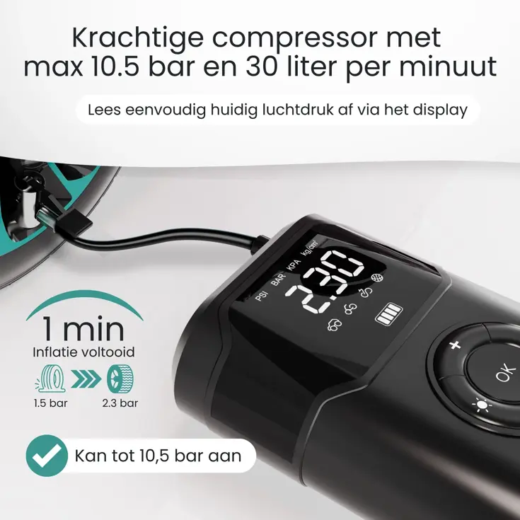 Elektrische Bandenpomp - 10,5 Bar - 30L/min