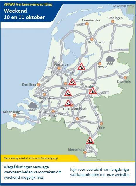 Wegwerkzaamheden veroorzaken dit weekend mogelijk files.